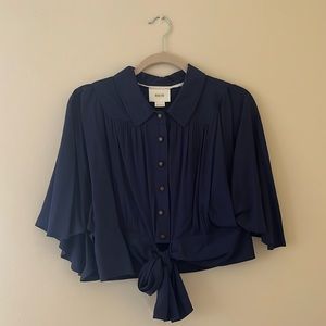Anthropologie Navy Blue Button Down Blouse